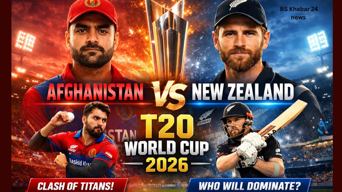 Afghanistan vs New Zealand T20 WC 2026 match graphic featuring Rashid Khan and Kane Williamson ahead of the ICC T20 World Cup clash
