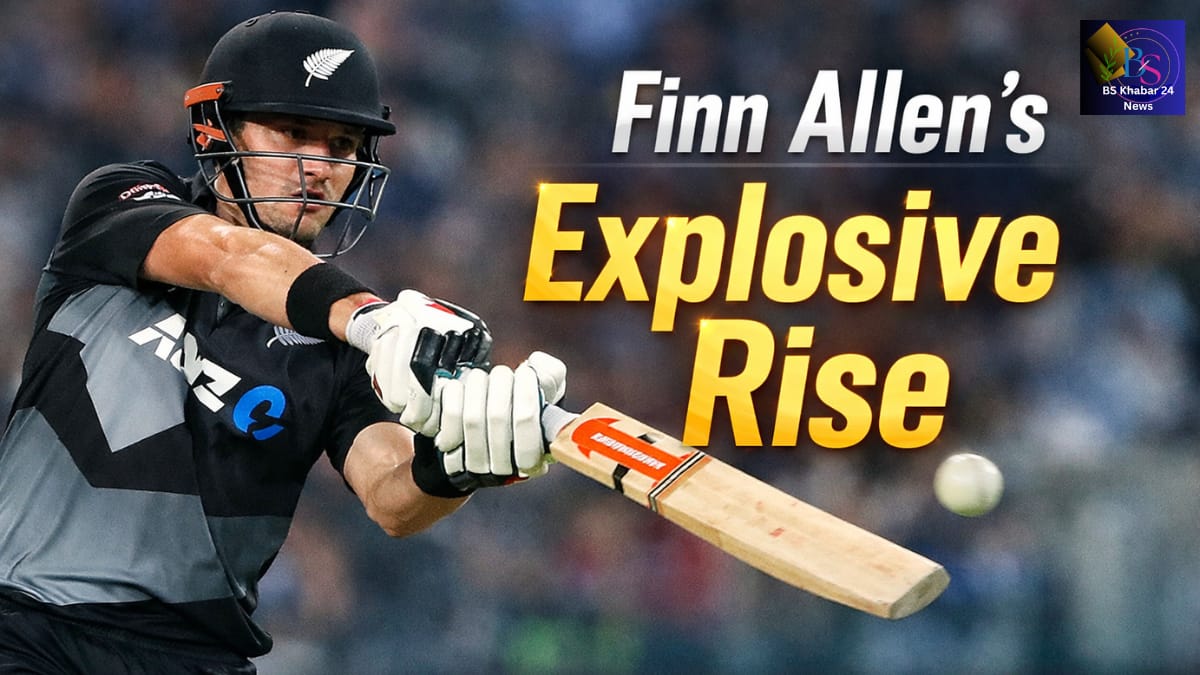 Finn Allen playing an aggressive shot for New Zealand during a T20 international match