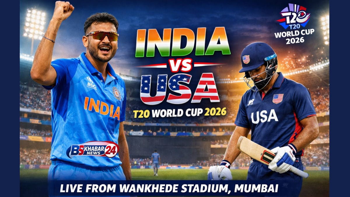India vs USA T20 World Cup 2026 match at Wankhede Stadium as Axar Patel celebrates a wicket during India’s opening victory