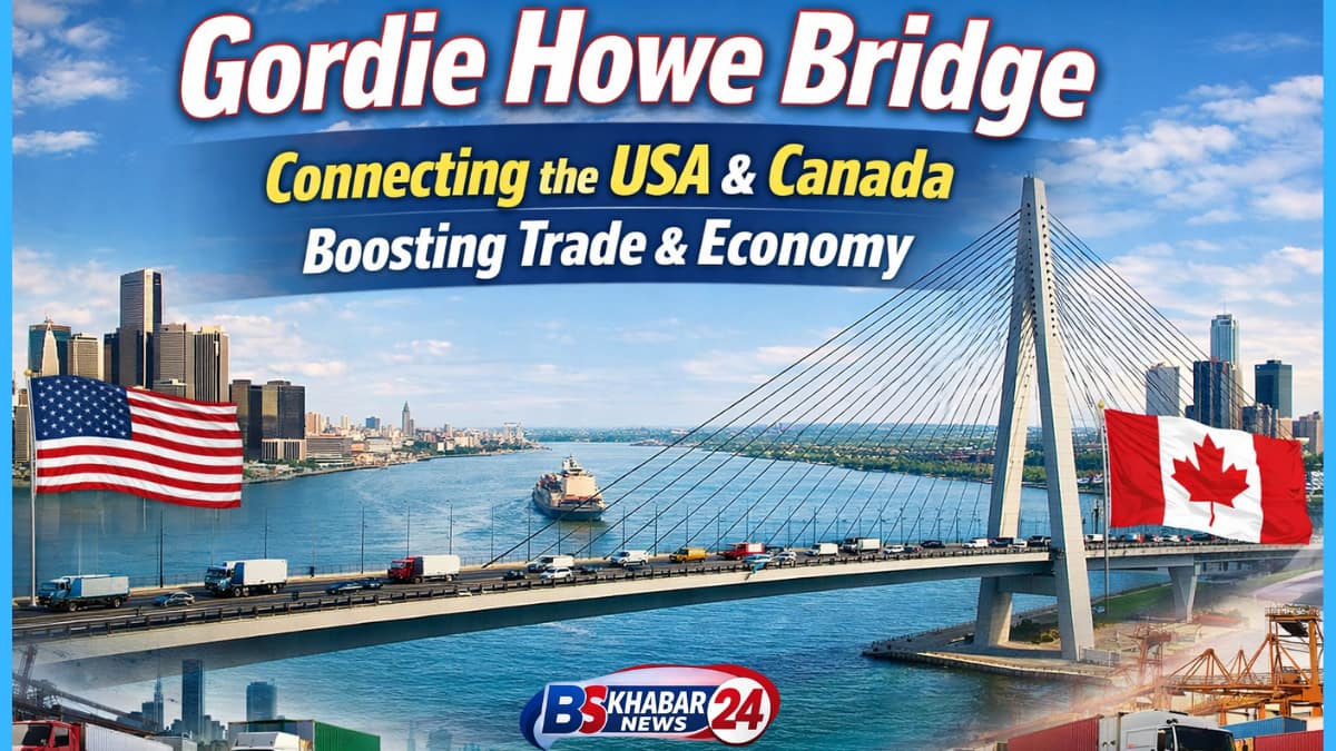 Gordie Howe Bridge connecting Detroit USA and Windsor Canada, boosting cross-border trade and economic growth