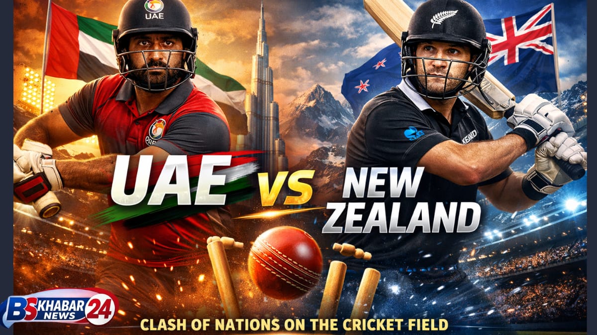 UAE vs New Zealand cricket match preview showing players from both teams ahead of a high-intensity international clash