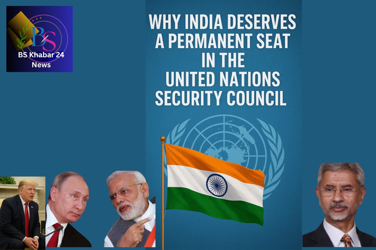 Under the caption ‘Why India deserves a permanent seat in the United Nations Security Council’,there is an image of the Indian national flag proudly flying, with the UN emblem lightly written on a blue background, and pictures of Trump, Putin, Modi and S. Jaishankar.
