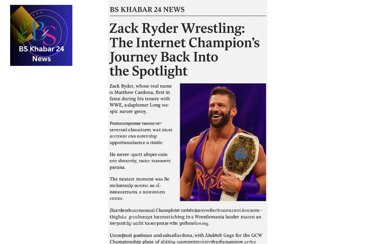 Zack Ryder wrestling posing with the Intercontinental Championship during a wrestling event.